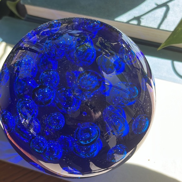 Art Sphere Paperweight Vintage MCM Cobalt Blue Glass Textured Bubbles 5x5 heavy - Picture 4 of 13